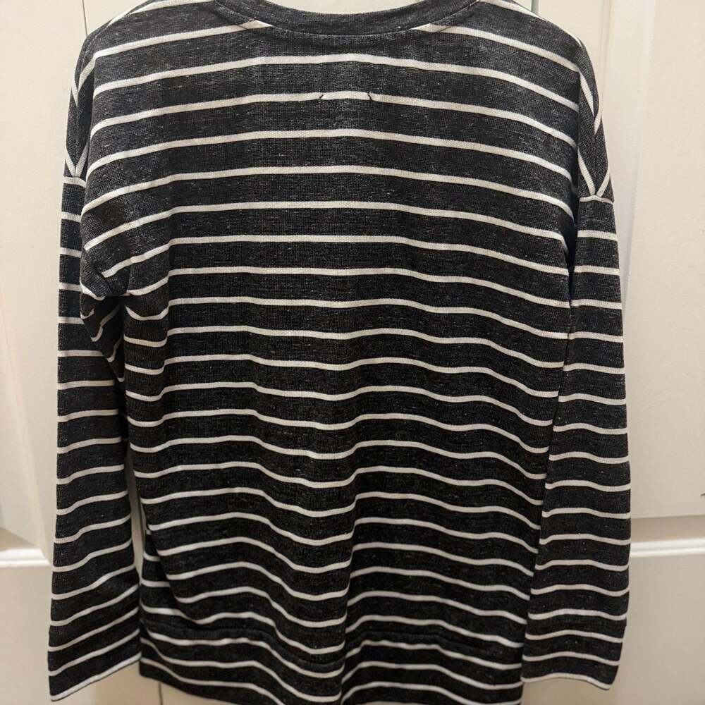 Lou & Grey Black White Striped Crewneck Side Zippers Long Sleeve M - Picture 3 of 3